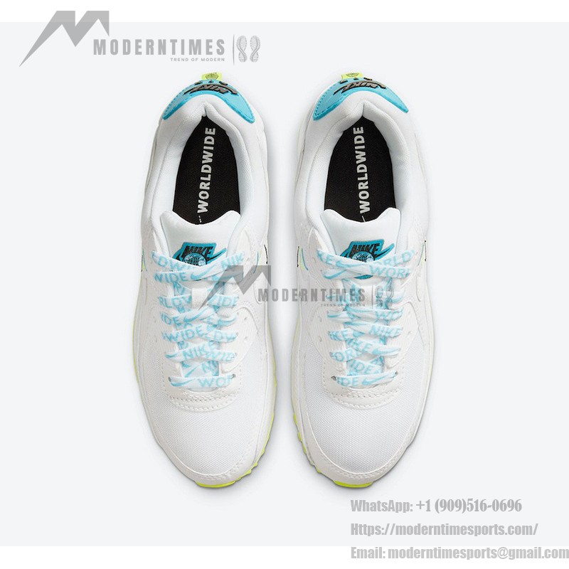 Nike Air Max 90 SE 'ワールドワイド' CK7069-100 - クリーンなホワイトデザインとネオンアクセント Nike Air Max 90 SE 'ワールドワイド' CK7069-100 - ネオンアクセントとMax Airクッショニングが特徴のホワイトスニーカー
