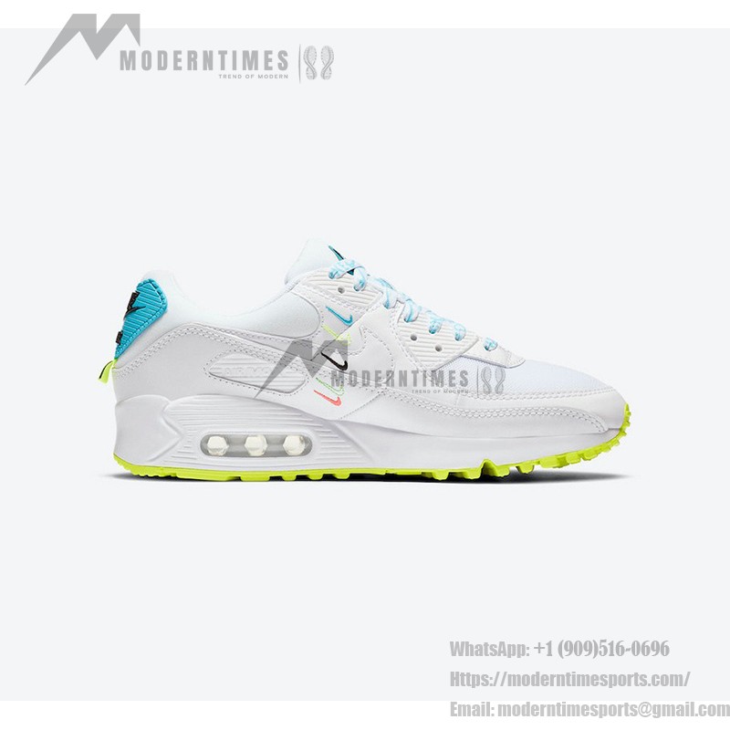 Nike Air Max 90 SE 'ワールドワイド' CK7069-100 - クリーンなホワイトデザインとネオンアクセント Nike Air Max 90 SE 'ワールドワイド' CK7069-100 - ネオンアクセントとMax Airクッショニングが特徴のホワイトスニーカー