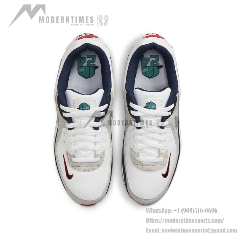 Nike Air Max 90 Swingman エディション - 野球インスパイアのネイビー、レッド、ティールスニーカー Nike Air Max 90 DJ5190-100 Swingman エディション - 野球デザインのネイビー、レッド、ティールスニーカー