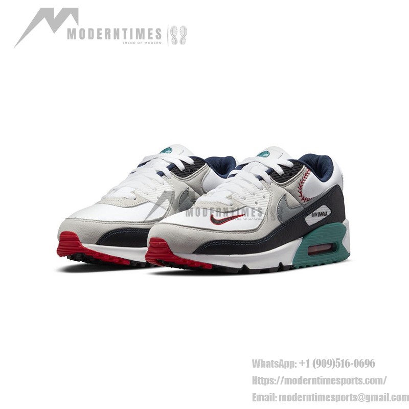 Nike Air Max 90 Swingman エディション - 野球インスパイアのネイビー、レッド、ティールスニーカー Nike Air Max 90 DJ5190-100 Swingman エディション - 野球デザインのネイビー、レッド、ティールスニーカー