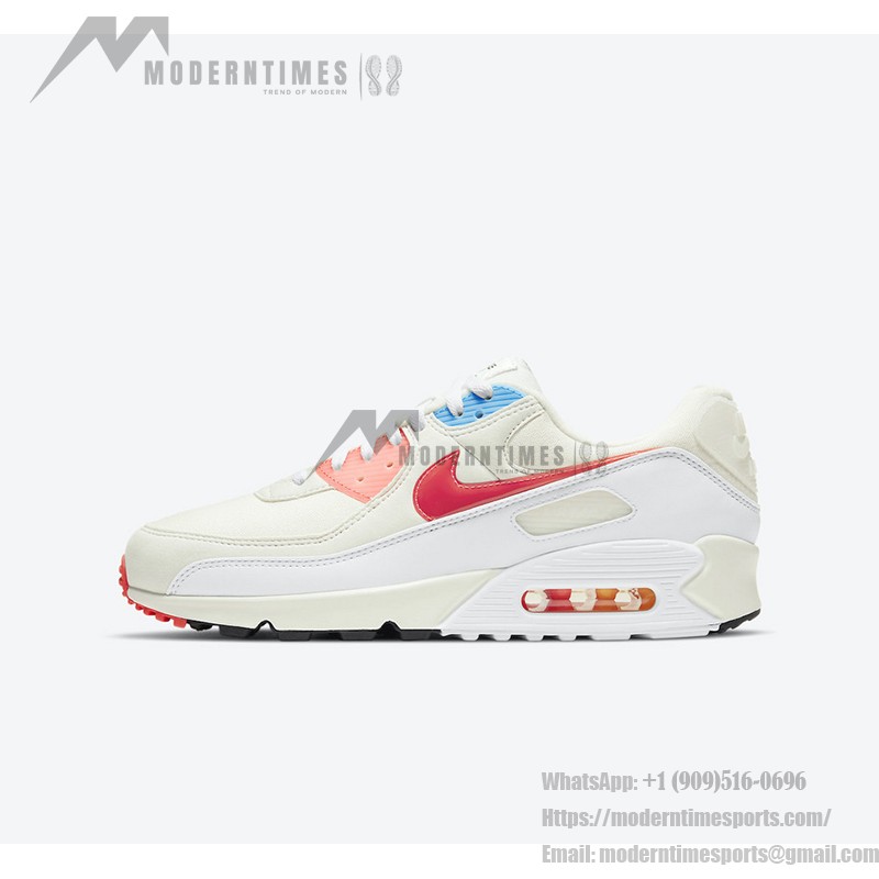 Nike Air Max 90 "The Future is in the Air" - 大胆なクリームスニーカー Nike Air Max 90 DD8496-161 - レッドとブルーのディテールが特徴のクリームスニーカー