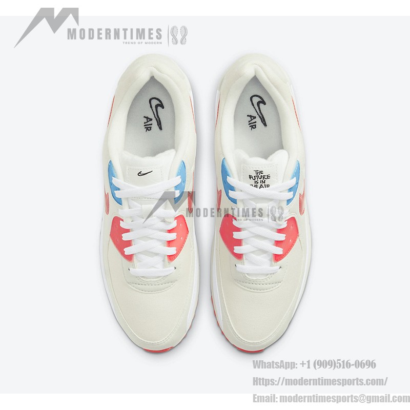 Nike Air Max 90 "The Future is in the Air" - 大胆なクリームスニーカー Nike Air Max 90 DD8496-161 - レッドとブルーのディテールが特徴のクリームスニーカー