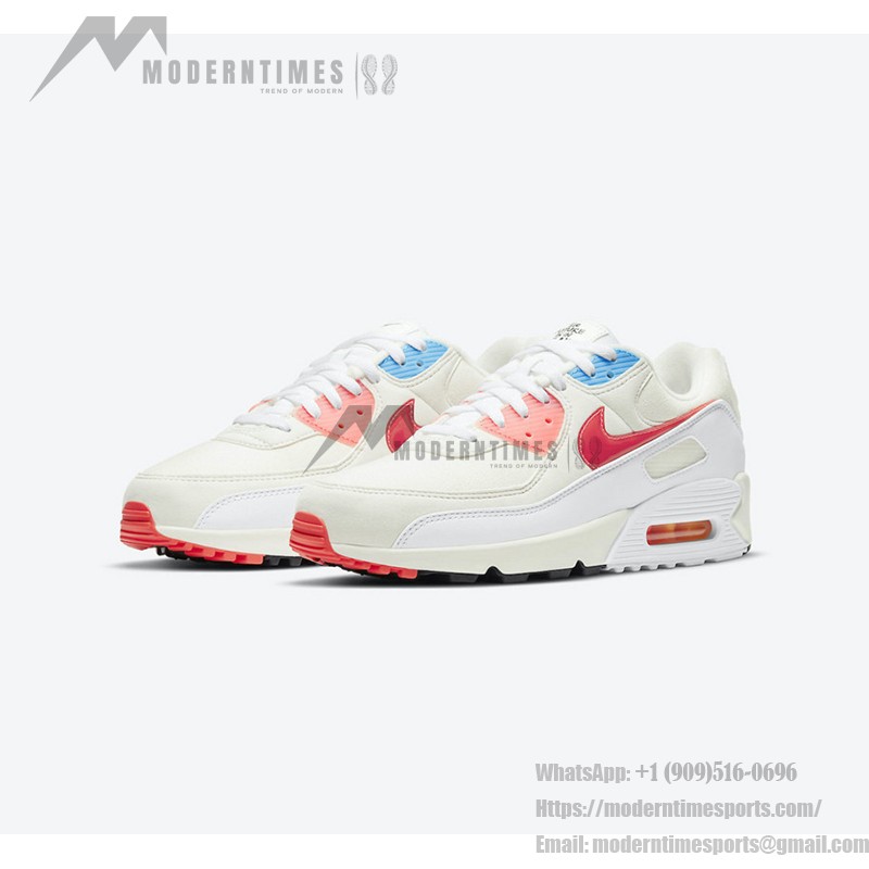 Nike Air Max 90 "The Future is in the Air" - 大胆なクリームスニーカー Nike Air Max 90 DD8496-161 - レッドとブルーのディテールが特徴のクリームスニーカー