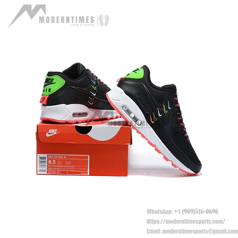 Nike Air Max 90 CK7069-001 - 'Worldwide' エディション Nike Air Max 90 CK7069-001 'Worldwide' エディション、マルチカラースウッシュとネオンアクセント付き
