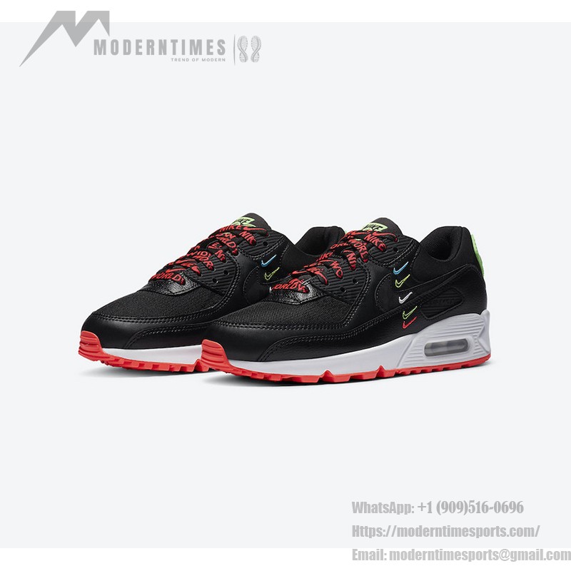 Nike Air Max 90 CK7069-001 - 'Worldwide' エディション Nike Air Max 90 CK7069-001 'Worldwide' エディション、マルチカラースウッシュとネオンアクセント付き