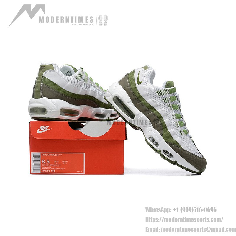 Nike Air Max 95 'White Oil Green' FD0780-100 メンズ スニーカー – Air Max クッションとトレンディなデザイン Nike Air Max 95 'White Oil Green' FD0780-100 メンズ スニーカー – アイコニックな快適さとスタイリッシュな緑のアクセント