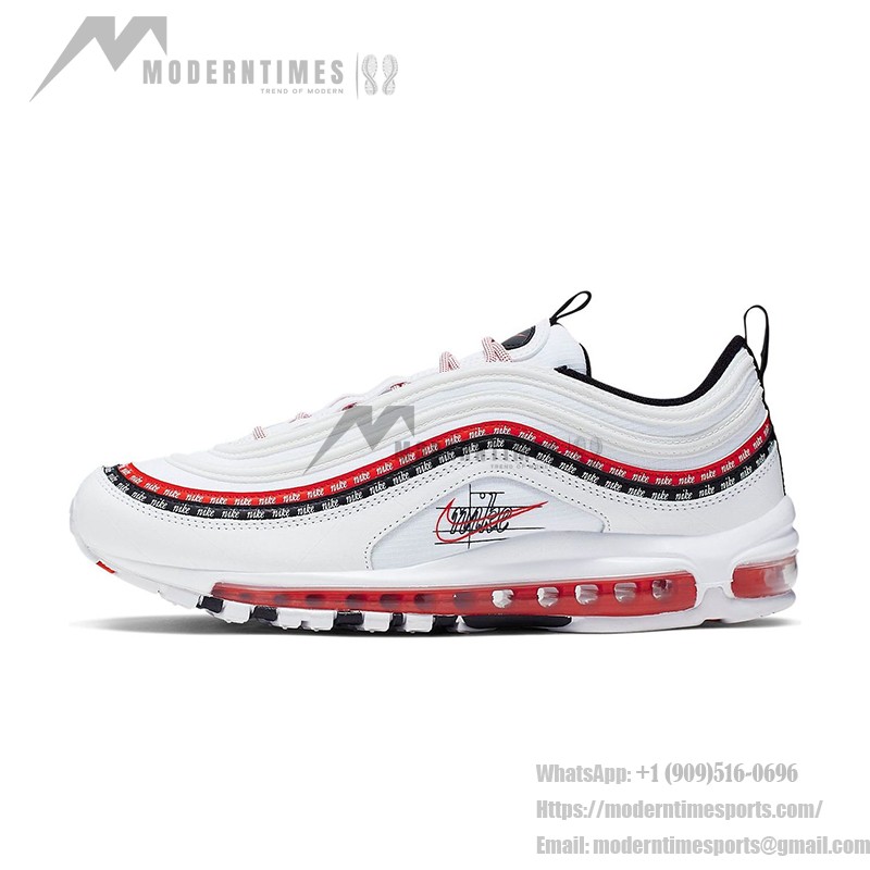 Nike Air Max 97 Script Swoosh - Bold Red and Black Accents Nike Air Max 97 Script Swoosh CK9397-100 in White, Red, and Black