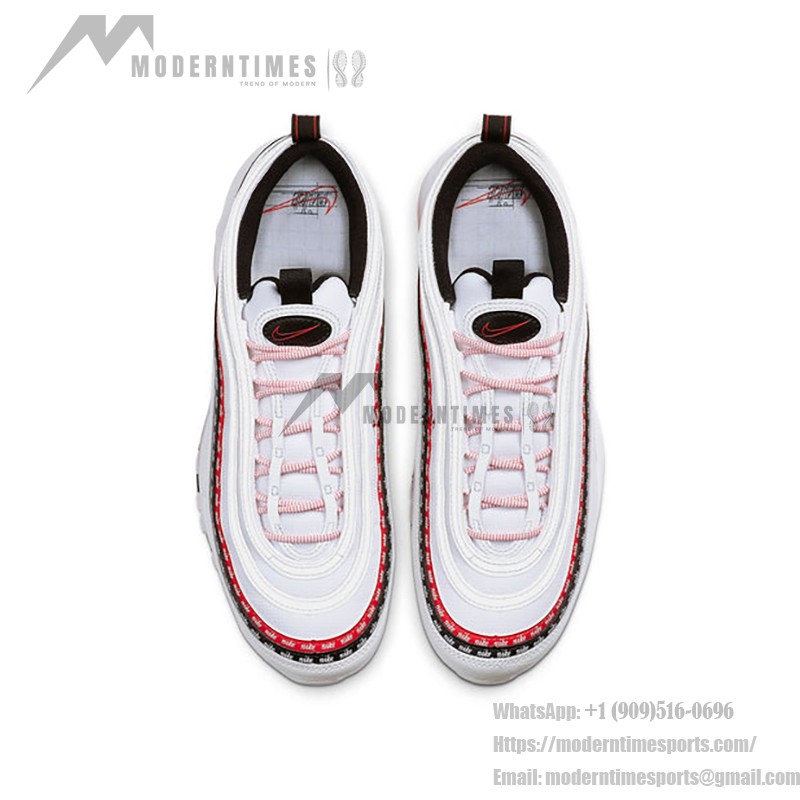 Nike Air Max 97 Script Swoosh - Bold Red and Black Accents Nike Air Max 97 Script Swoosh CK9397-100 in White, Red, and Black