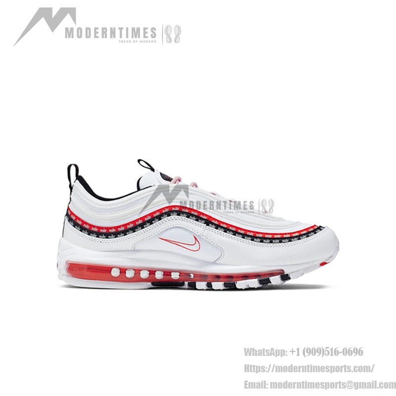 Nike Air Max 97 Script Swoosh - Bold Red and Black Accents Nike Air Max 97 Script Swoosh CK9397-100 in White, Red, and Black
