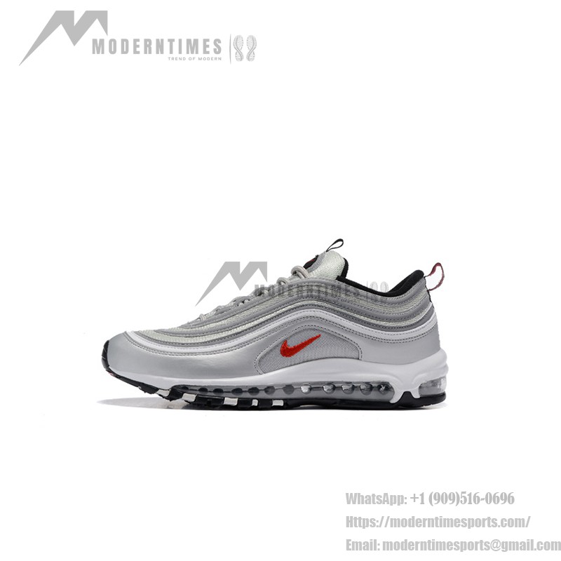 Nike Air Max 97 Silver Bullet - Sleek Silver and Red Design Nike Air Max 97 Silver Bullet 312641-069 with Red Swoosh