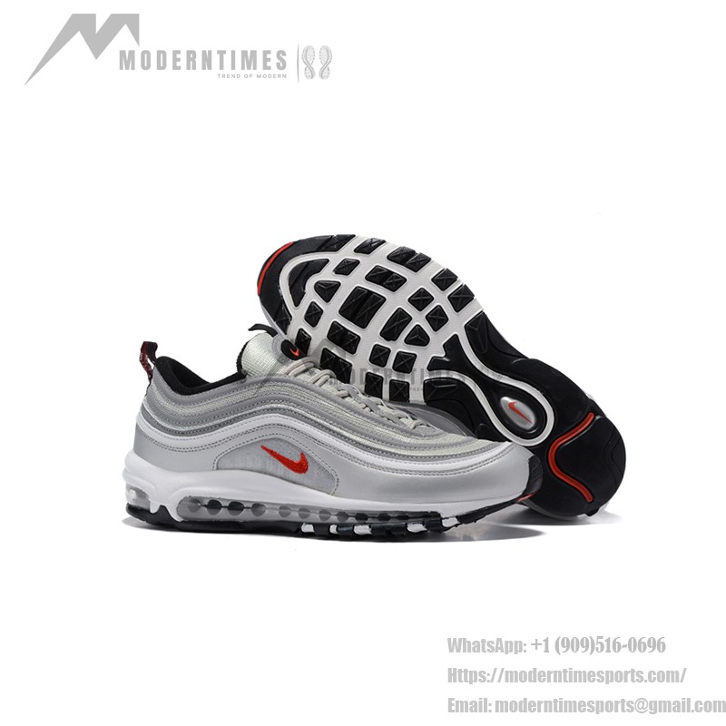 Nike Air Max 97 Silver Bullet - Sleek Silver and Red Design Nike Air Max 97 Silver Bullet 312641-069 with Red Swoosh