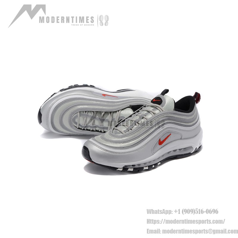 Nike Air Max 97 Silver Bullet - Sleek Silver and Red Design Nike Air Max 97 Silver Bullet 312641-069 with Red Swoosh