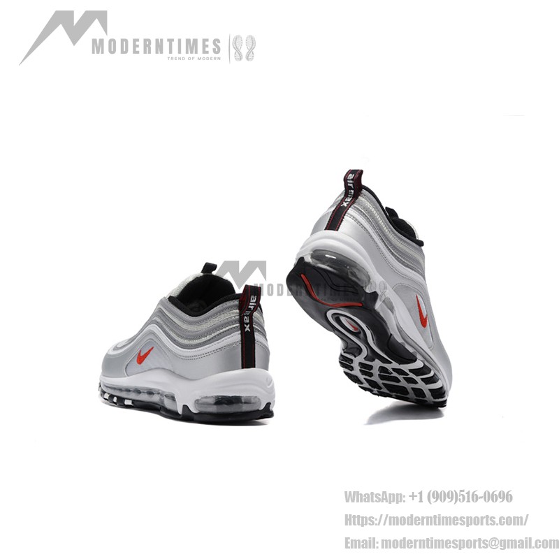 Nike Air Max 97 Silver Bullet - Sleek Silver and Red Design Nike Air Max 97 Silver Bullet 312641-069 with Red Swoosh