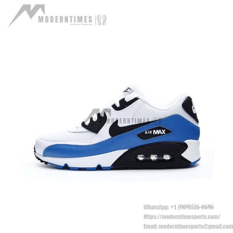 Nike Air Max 90 537384-124 - ホワイト&ブルー スニーカー Nike Air Max 90 537384-124 - ホワイトとブルーのスニーカー、ブラックアクセント付き、アイコニックなAir Maxクッショニングを特徴。