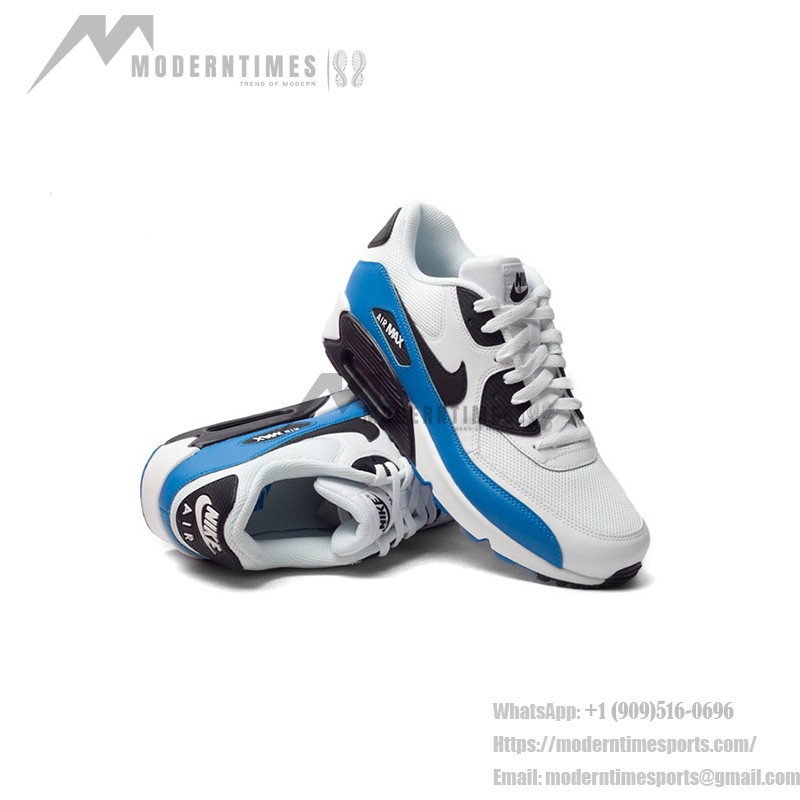 Nike Air Max 90 537384-124 - ホワイト&ブルー スニーカー Nike Air Max 90 537384-124 - ホワイトとブルーのスニーカー、ブラックアクセント付き、アイコニックなAir Maxクッショニングを特徴。