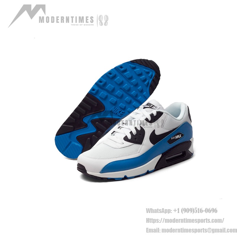 Nike Air Max 90 537384-124 - ホワイト&ブルー スニーカー Nike Air Max 90 537384-124 - ホワイトとブルーのスニーカー、ブラックアクセント付き、アイコニックなAir Maxクッショニングを特徴。