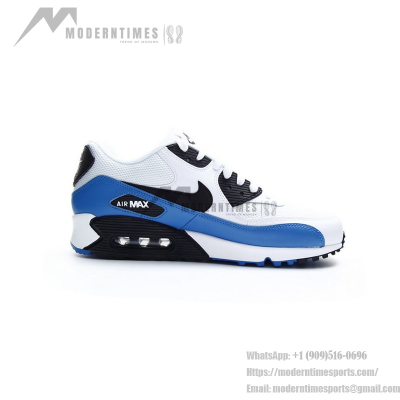 Nike Air Max 90 537384-124 - ホワイト&ブルー スニーカー Nike Air Max 90 537384-124 - ホワイトとブルーのスニーカー、ブラックアクセント付き、アイコニックなAir Maxクッショニングを特徴。