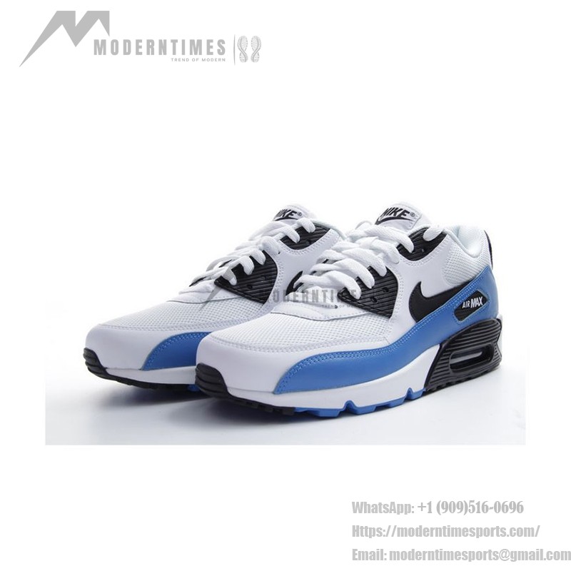 Nike Air Max 90 537384-124 - ホワイト&ブルー スニーカー Nike Air Max 90 537384-124 - ホワイトとブルーのスニーカー、ブラックアクセント付き、アイコニックなAir Maxクッショニングを特徴。