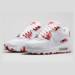 Nike Air Max 90 813150-100 - 個性的なカモフラージュスニーカー Nike Air Max 90 813150-100の赤いカモフラージュとホワイトレザーのディテール