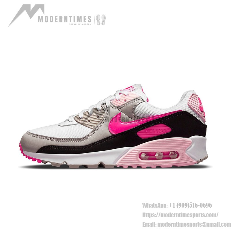 Nike Air Max 90 DM3051-100 - 大胆なアクセントが魅力のホワイトスニーカー Nike Air Max 90 DM3051-100 ホワイトスニーカー、ピンクとブラックのアクセント付き