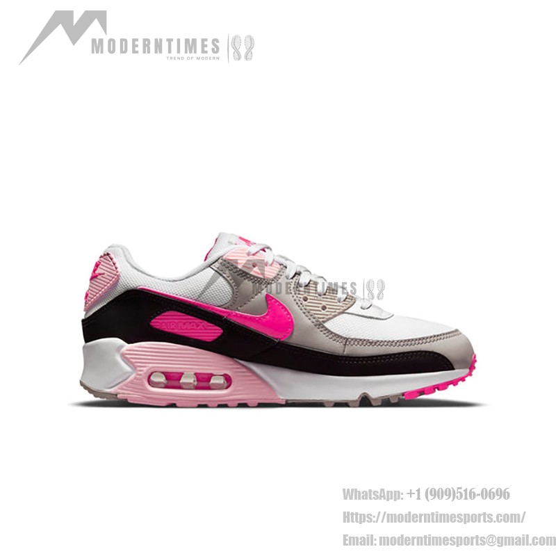 Nike Air Max 90 DM3051-100 - 大胆なアクセントが魅力のホワイトスニーカー Nike Air Max 90 DM3051-100 ホワイトスニーカー、ピンクとブラックのアクセント付き