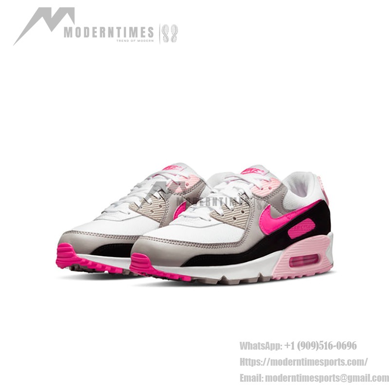 Nike Air Max 90 DM3051-100 - 大胆なアクセントが魅力のホワイトスニーカー Nike Air Max 90 DM3051-100 ホワイトスニーカー、ピンクとブラックのアクセント付き
