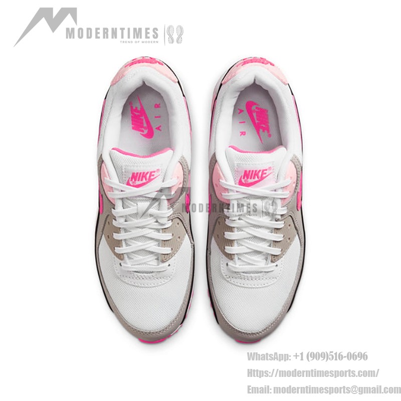 Nike Air Max 90 DM3051-100 - 大胆なアクセントが魅力のホワイトスニーカー Nike Air Max 90 DM3051-100 ホワイトスニーカー、ピンクとブラックのアクセント付き