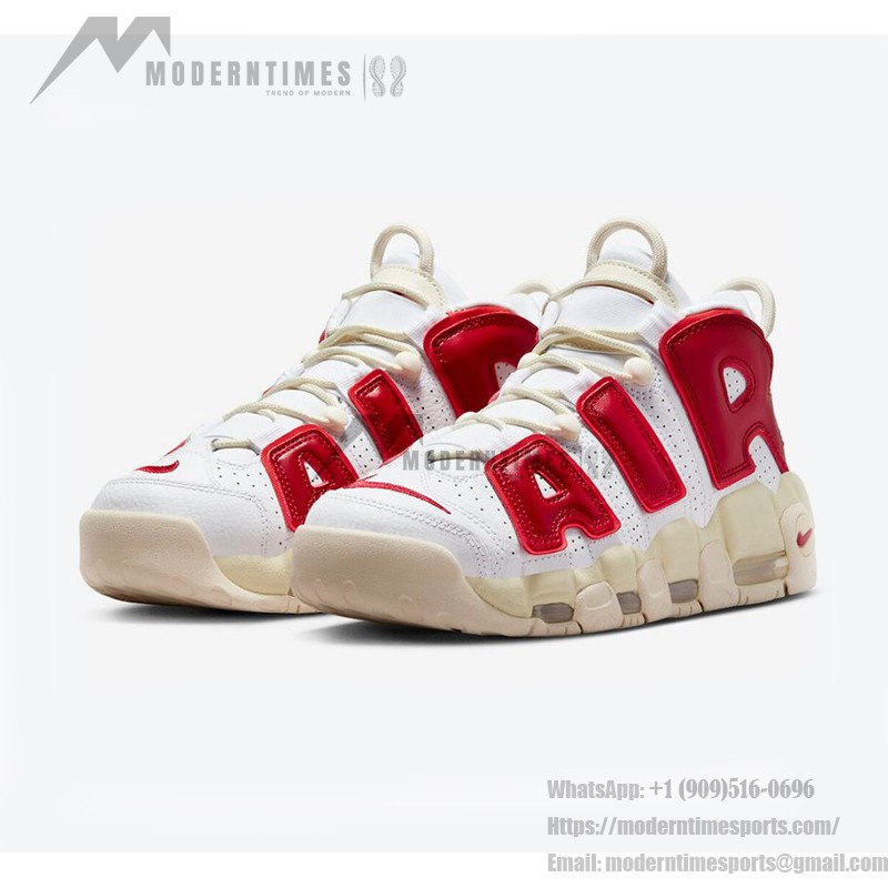 Nike Air More Uptempo White/Red レトロバスケットボールシューズ FN3497-100 クラシックなAIRブランディングを備えたNike Air More Uptempo White/Red レトロバスケットボールシューズ (モデル: FN3497-100)