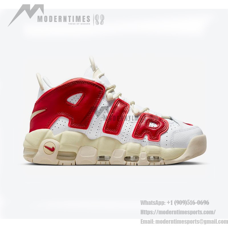 Nike Air More Uptempo White/Red レトロバスケットボールシューズ FN3497-100 クラシックなAIRブランディングを備えたNike Air More Uptempo White/Red レトロバスケットボールシューズ (モデル: FN3497-100)