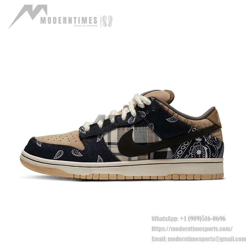 Nike x Travis Scott Dunk Low Premium QS 'Cactus Jack' - 限定コラボスニーカー Nike x Travis Scott Dunk Low Premium QS 'Cactus Jack' CT5053-001 - ブラック、ブラウン、ブルーのカウボーイ風スニーカー