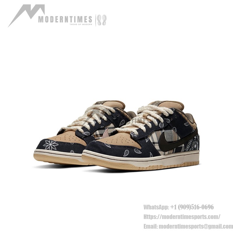 Nike x Travis Scott Dunk Low Premium QS 'Cactus Jack' - 限定コラボスニーカー Nike x Travis Scott Dunk Low Premium QS 'Cactus Jack' CT5053-001 - ブラック、ブラウン、ブルーのカウボーイ風スニーカー