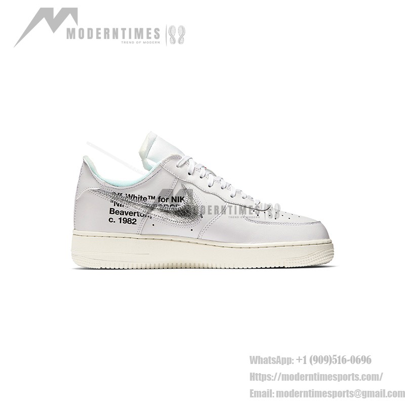 OFF-WHITE x Nike Air Force 1 Low 'AF100' - シルバースウッシュ解体風スニーカー OFF-WHITE x Nike Air Force 1 Low 'AF100' AO4297-100 - メタリックシルバースウッシュを備えたホワイトスニーカー
