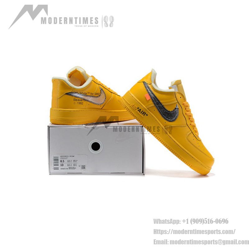 Off-White x ナイキ エア フォース 1 ロー "University Gold" - プレミアムゴールドスニーカー Off-White x ナイキ エア フォース 1 ロー "University Gold" DD1876-700 ゴールドスニーカー メタリックスウッシュ付き