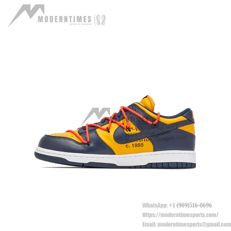 Off-White x Nike Dunk Low 'University Gold' - ダブルシューレース コラボスニーカー Off-White x Nike Dunk Low 'University Gold' CT0856-700 - ゴールドとネイビーのコラボスニーカー
