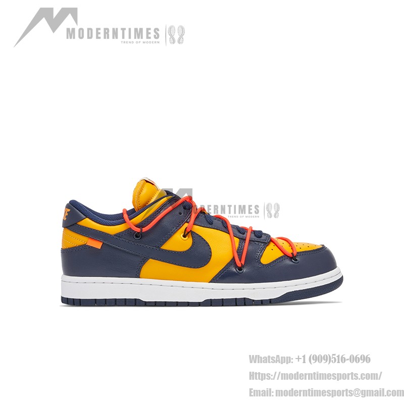 Off-White x Nike Dunk Low 'University Gold' - ダブルシューレース コラボスニーカー Off-White x Nike Dunk Low 'University Gold' CT0856-700 - ゴールドとネイビーのコラボスニーカー