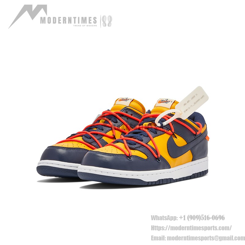 Off-White x Nike Dunk Low 'University Gold' - ダブルシューレース コラボスニーカー Off-White x Nike Dunk Low 'University Gold' CT0856-700 - ゴールドとネイビーのコラボスニーカー