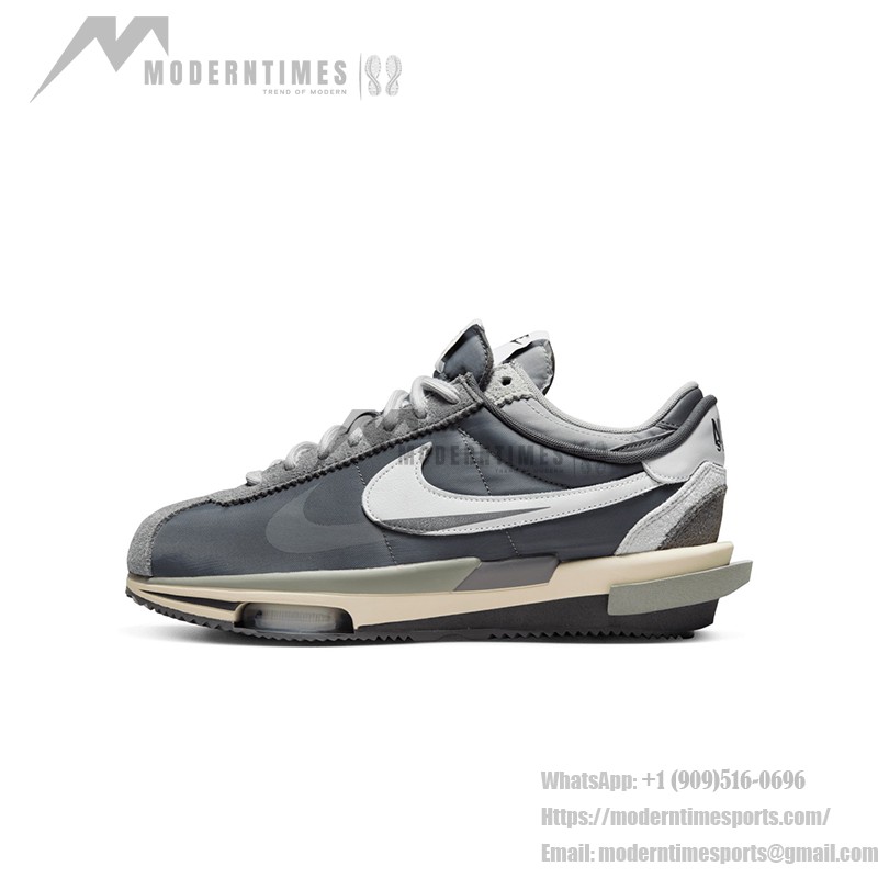 Sacai x Nike Cortez 4.0 Iron Grey - Zoom Air搭載のユニークなグレースニーカー Sacai x Nike Cortez 4.0 Iron Grey DQ0581-001 - レイヤードデザインとZoom Air搭載のモダングレーのスニーカー