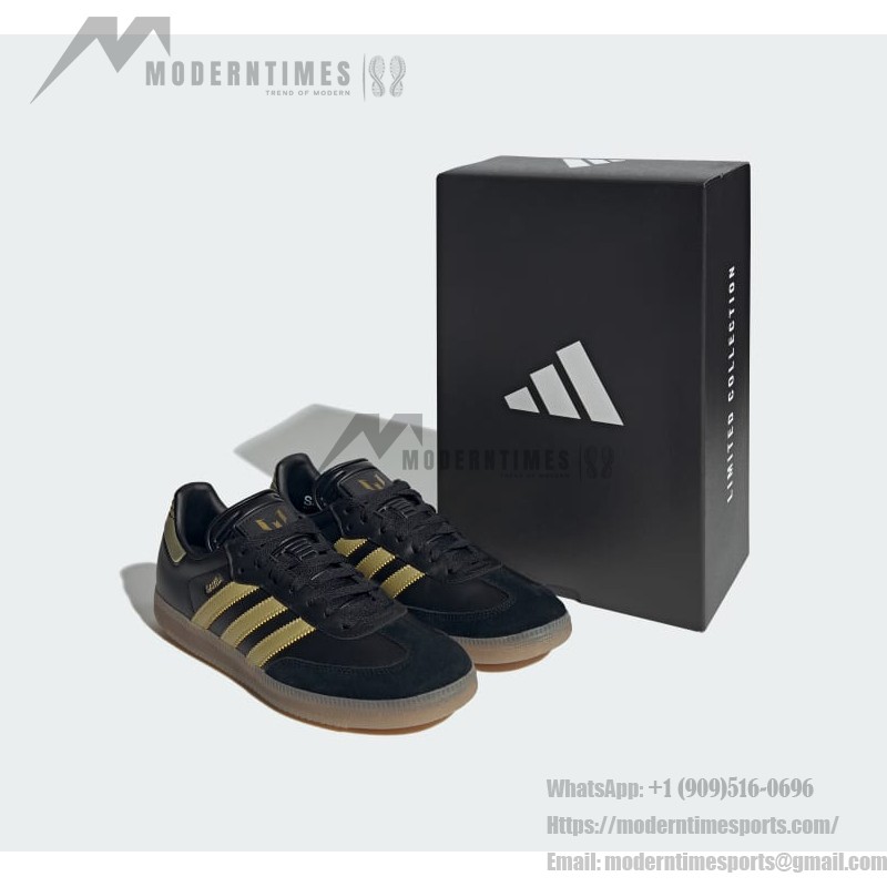 Adidas Samba OG IH8159 - Black & Gold Messi-Inspired Sneakers Adidas Samba OG IH8159 black and gold sneakers with gum sole, Messi-inspired