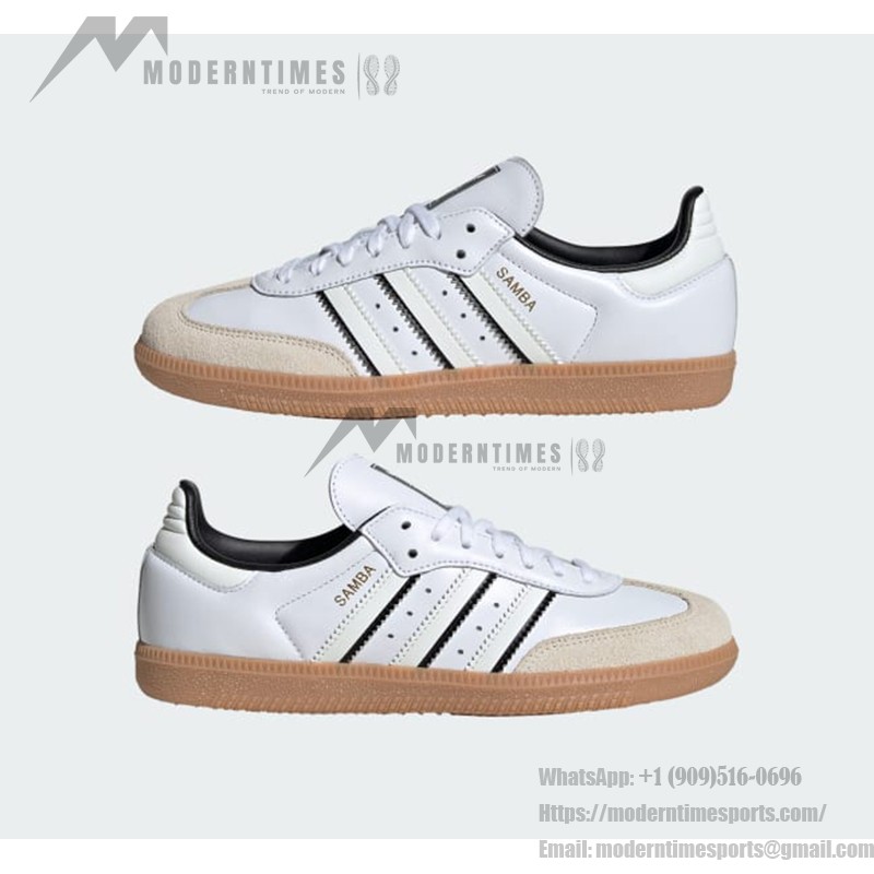 Adidas Samba OG IH5585 - Kids' Classic Sneakers in White and Black Adidas Samba OG IH5585 kids' white leather sneakers with black stripes and gum sole