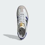 Adidas Samba OG ID1381 - クラシックなストリートウェアスニーカー Adidas Samba OG ID1381 - 青と黒のストライプが入った白レザースニーカー