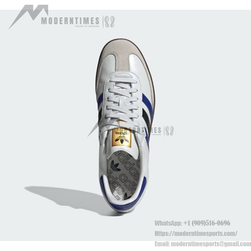 Adidas Samba OG ID1381 - クラシックなストリートウェアスニーカー Adidas Samba OG ID1381 - 青と黒のストライプが入った白レザースニーカー