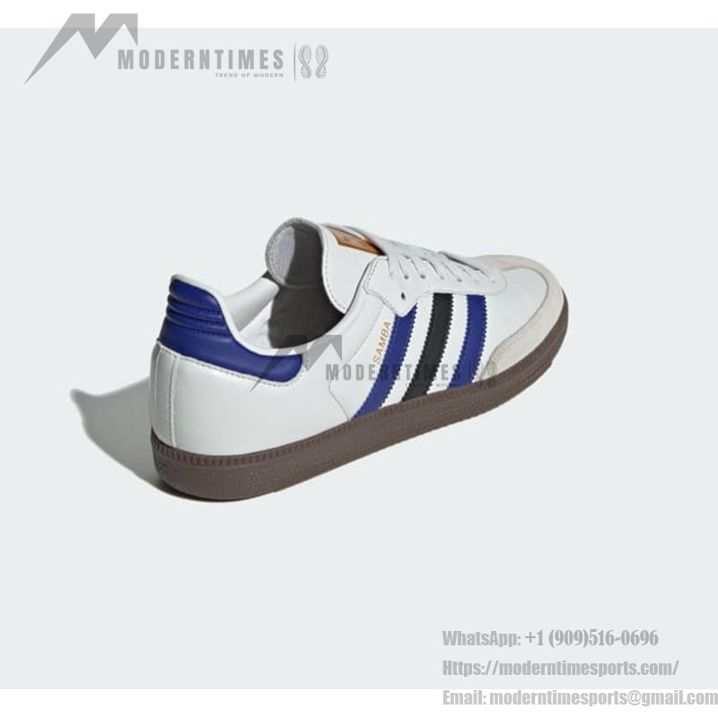 Adidas Samba OG ID1381 - クラシックなストリートウェアスニーカー Adidas Samba OG ID1381 - 青と黒のストライプが入った白レザースニーカー