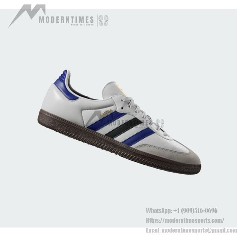 Adidas Samba OG ID1381 - クラシックなストリートウェアスニーカー Adidas Samba OG ID1381 - 青と黒のストライプが入った白レザースニーカー