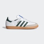 Adidas Samba OG Shoes IE3437 - グリーンストライプとレトロソールが特徴のホワイトレザースニーカー Adidas Samba OG Shoes IE3437 - グリーンストライプとガムソール付きホワイトレザー スニーカー