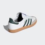 Adidas Samba OG Shoes IE3437 - グリーンストライプとレトロソールが特徴のホワイトレザースニーカー Adidas Samba OG Shoes IE3437 - グリーンストライプとガムソール付きホワイトレザー スニーカー