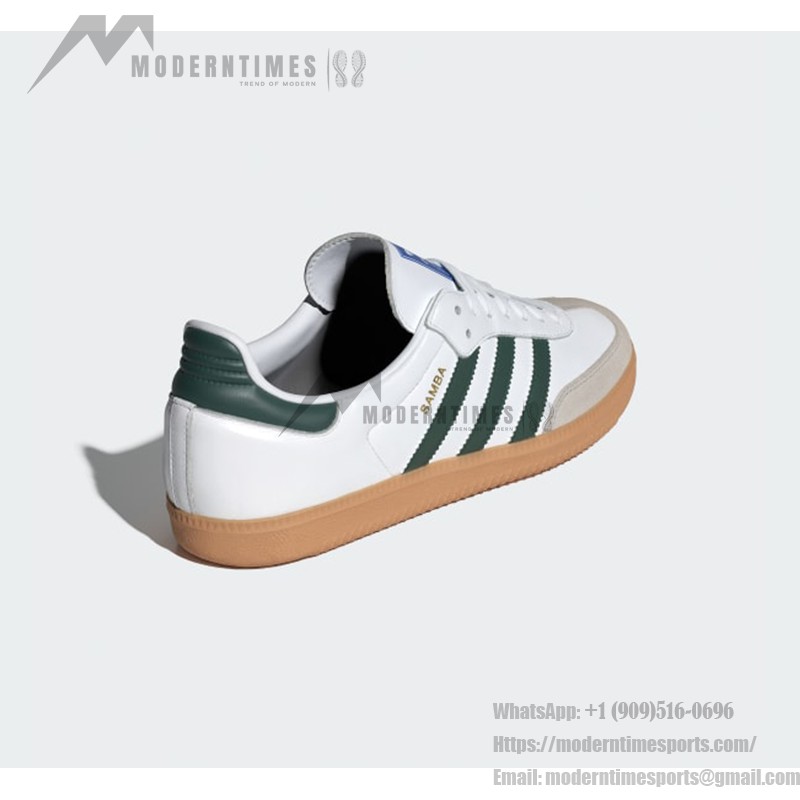 Adidas Samba OG Shoes IE3437 - グリーンストライプとレトロソールが特徴のホワイトレザースニーカー Adidas Samba OG Shoes IE3437 - グリーンストライプとガムソール付きホワイトレザー スニーカー