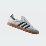 Adidas Samba OG Shoes IE3437 - グリーンストライプとレトロソールが特徴のホワイトレザースニーカー Adidas Samba OG Shoes IE3437 - グリーンストライプとガムソール付きホワイトレザー スニーカー