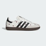 Adidas Samba OG Shoes IF4398 - Black Stripes and Floral Embroidery on White Leather Adidas Samba OG Shoes IF4398 - White Leather Sneakers with Black Stripes and Floral Embroidery