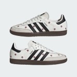 Adidas Samba OG Shoes IF4398 - Black Stripes and Floral Embroidery on White Leather Adidas Samba OG Shoes IF4398 - White Leather Sneakers with Black Stripes and Floral Embroidery