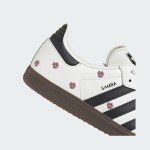 Adidas Samba OG Shoes IF4398 - Black Stripes and Floral Embroidery on White Leather Adidas Samba OG Shoes IF4398 - White Leather Sneakers with Black Stripes and Floral Embroidery